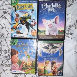 4 DVD’s Surf's Up , Charlotte's Web , and 2 TinkerBell movies bundle